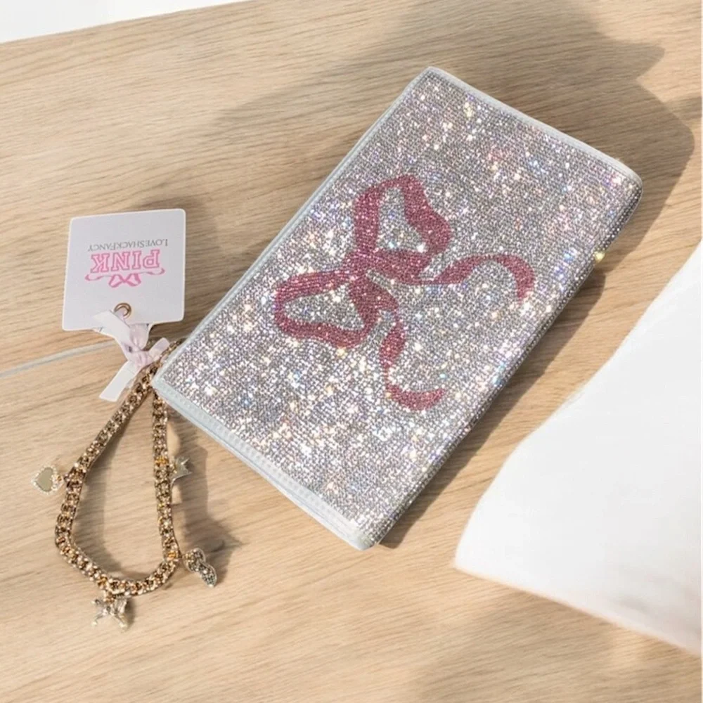 LoveShackFancy X Pink VS Rhinestone bow Fancy wristlet Pouch